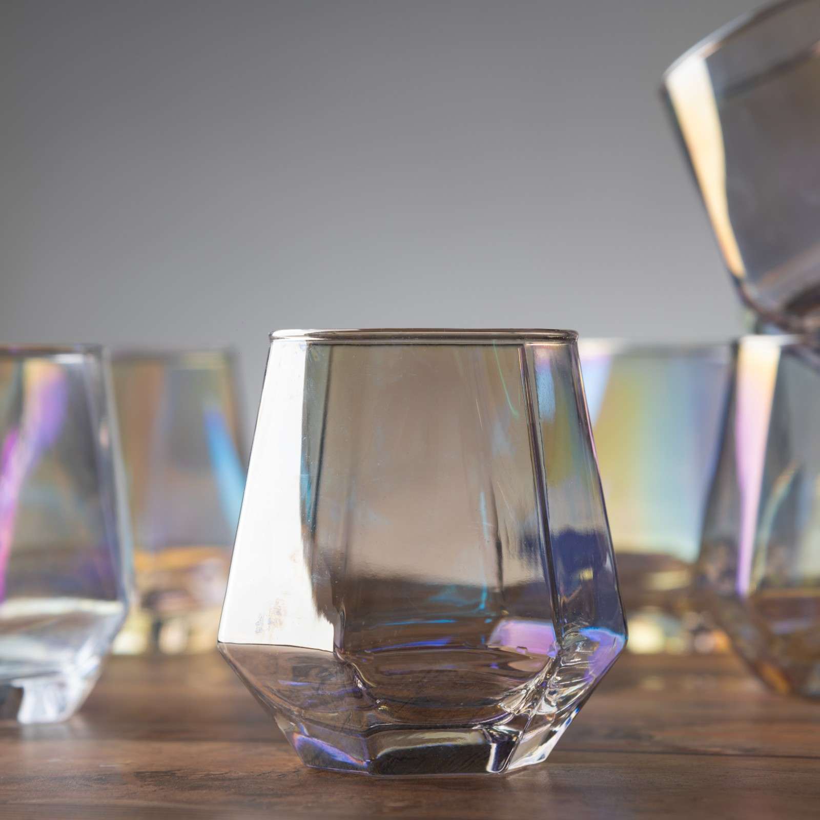 Diamond Six-Sided Glass - Rainbow - Set of 6