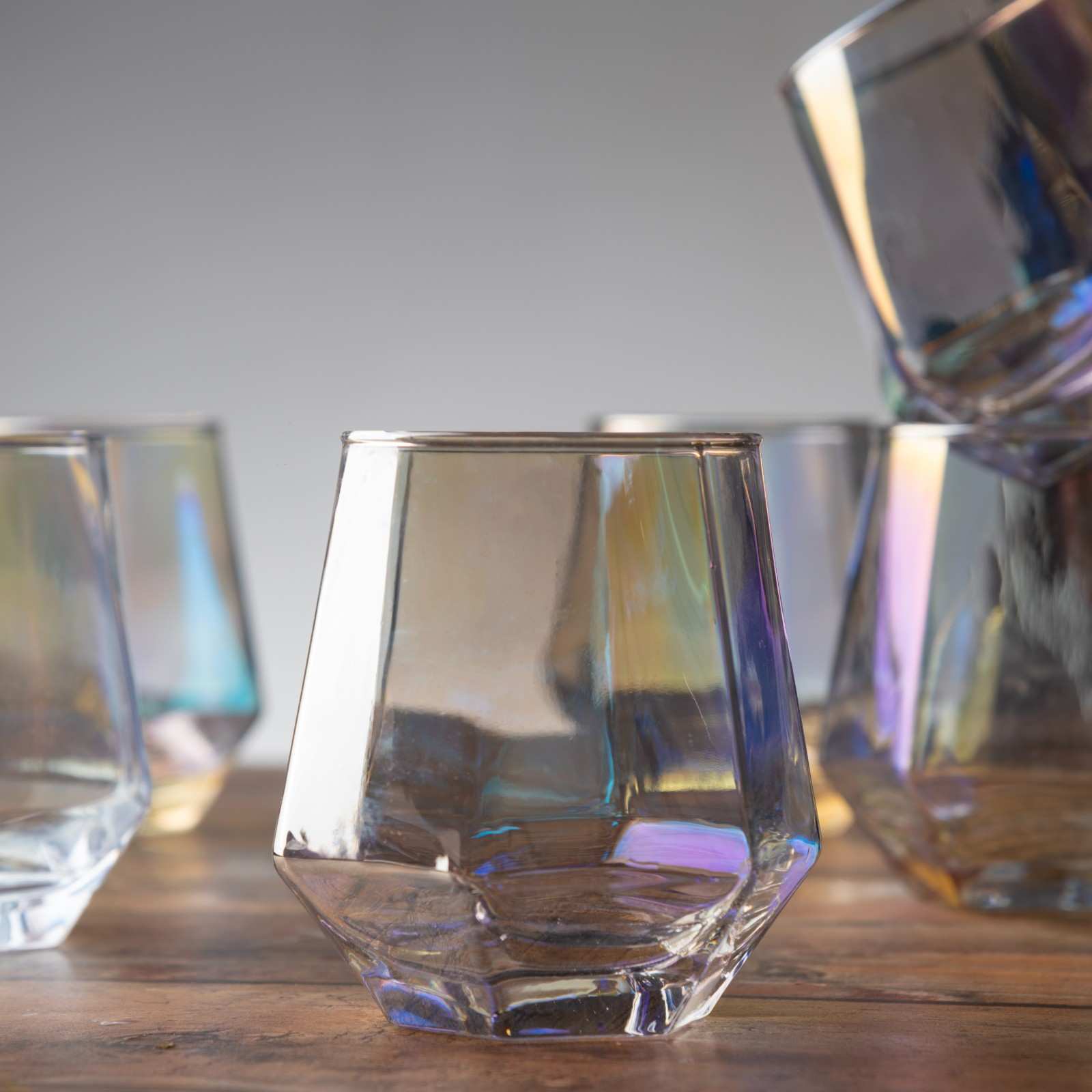 Diamond Six-Sided Glass - Rainbow - Set of 6