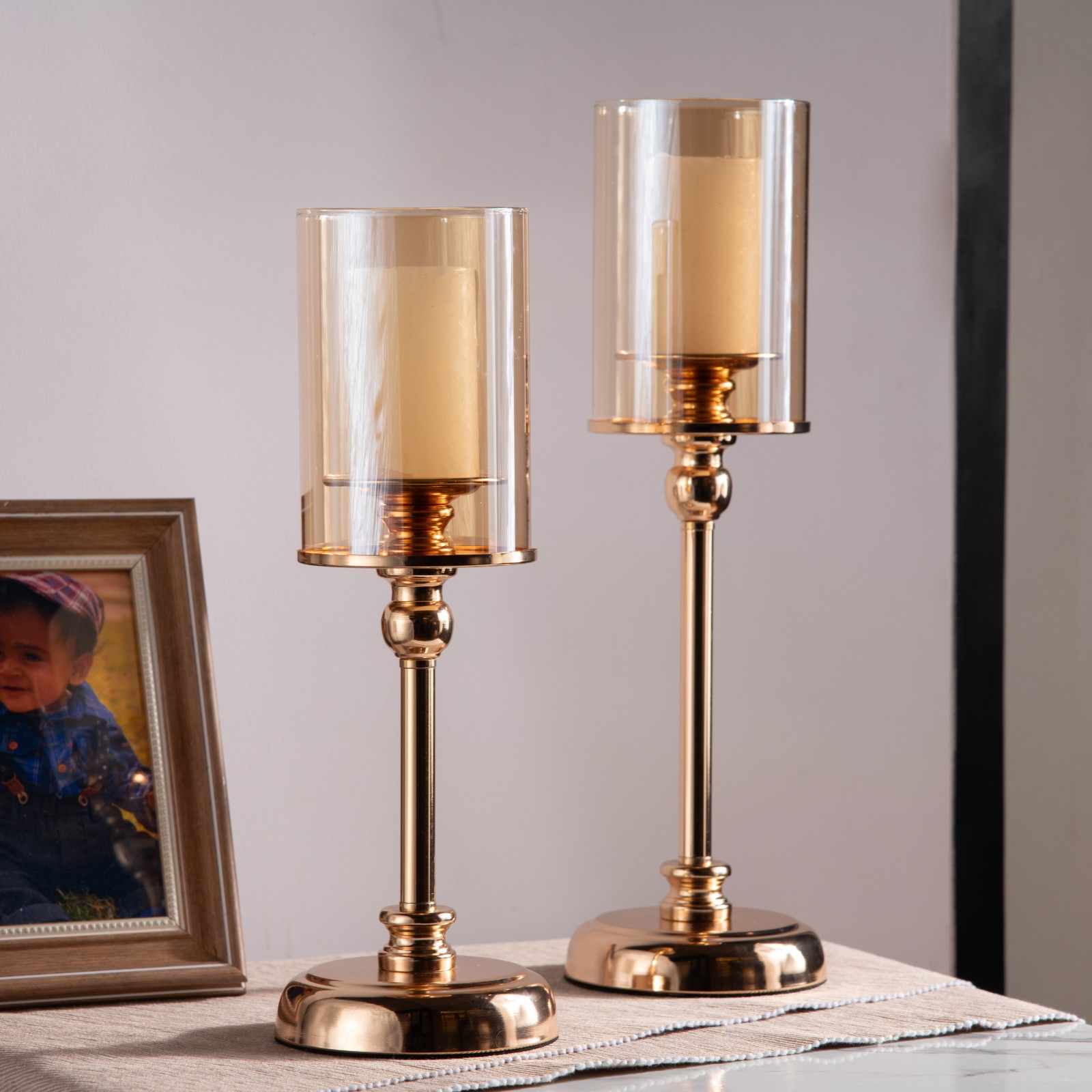 Gold Hurricane Candle holder - Set of 2