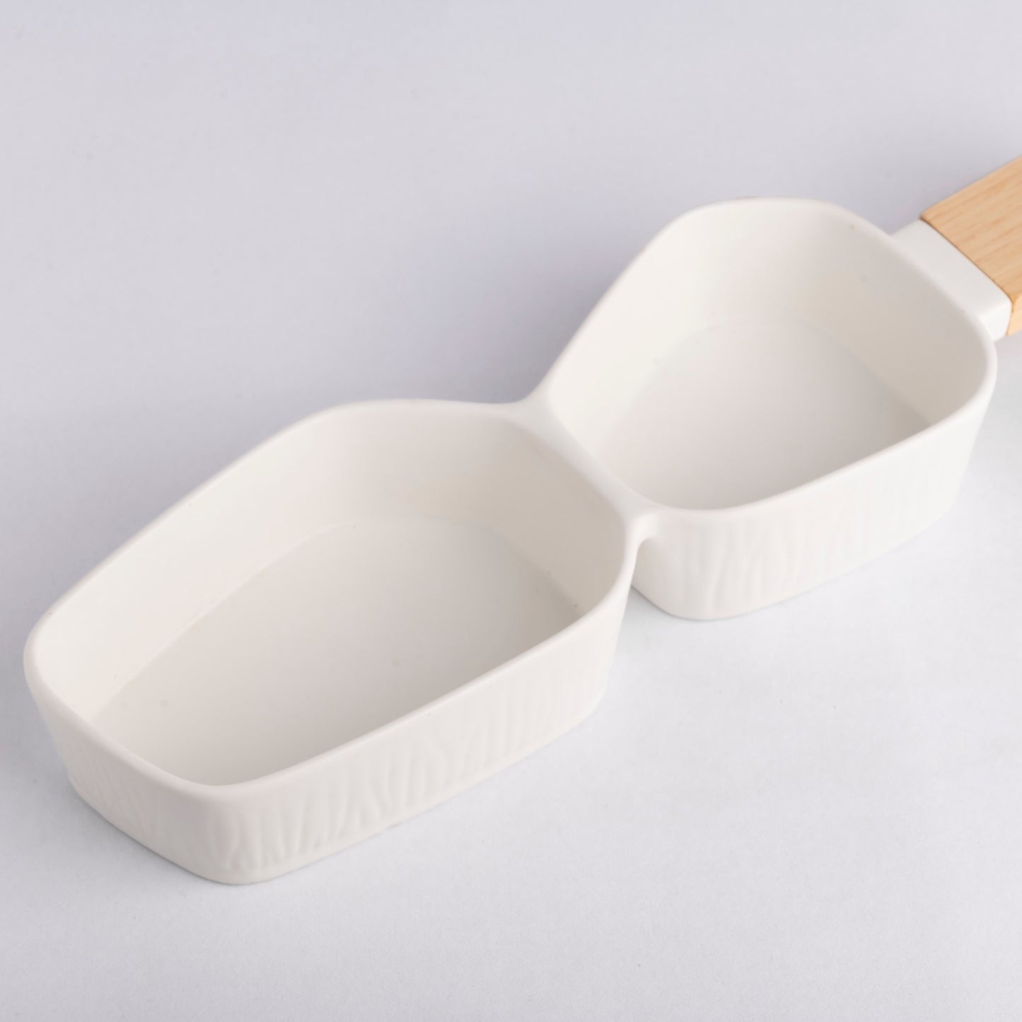 Two-Section Platter with Wooden Handle - White