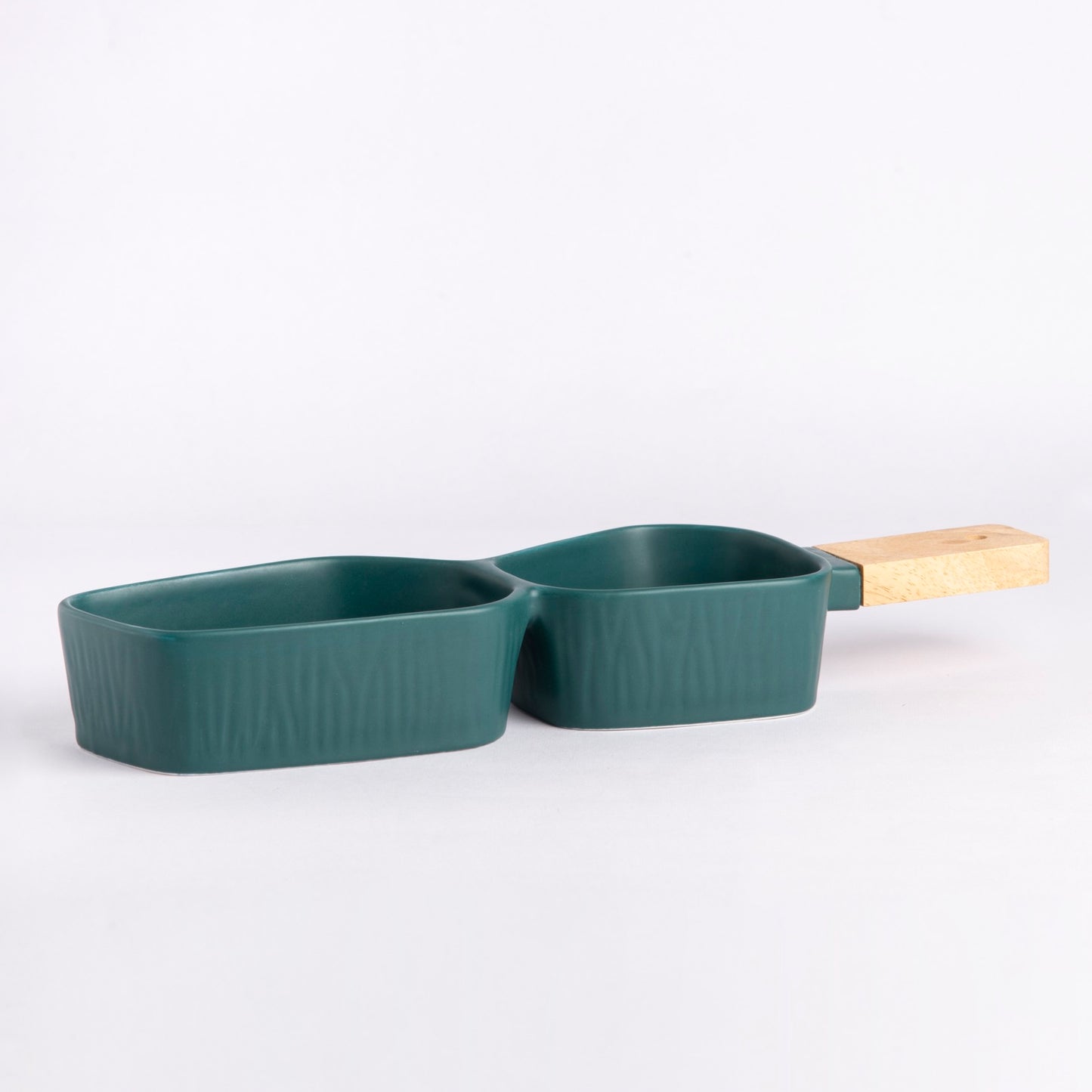 Two-Section Platter with Wooden Handle - Green