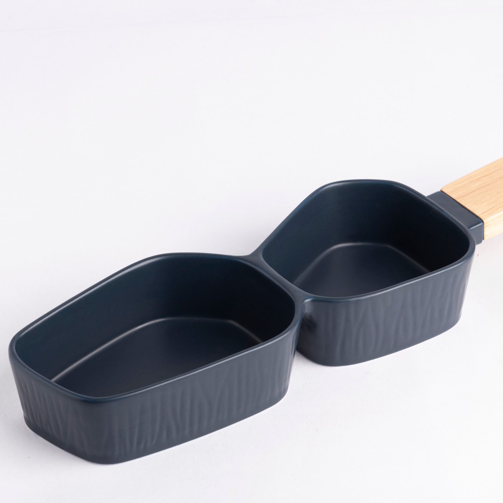 Two Section Platter with Wooden Handle - Blue