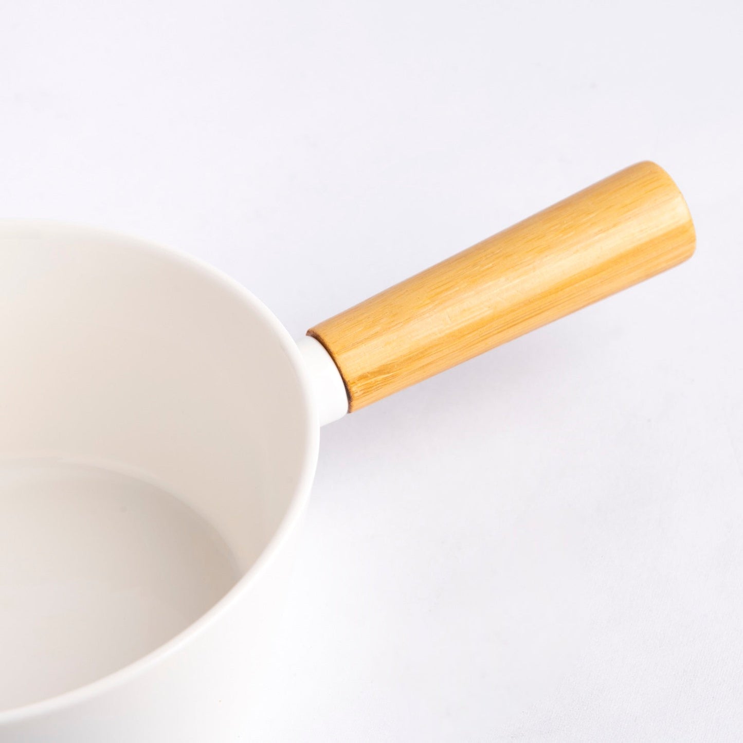 Open Pot With Wooden Handle - White