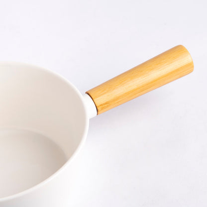 Open Pot With Wooden Handle - White