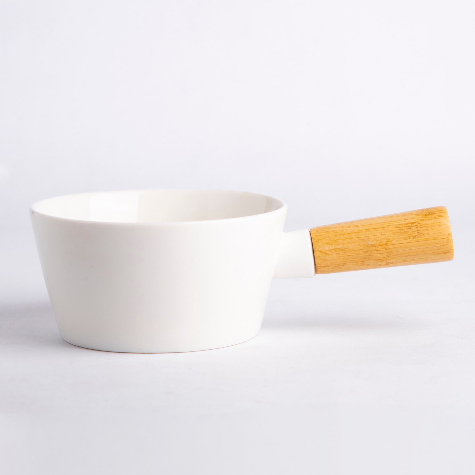 Open Pot With Wooden Handle - White