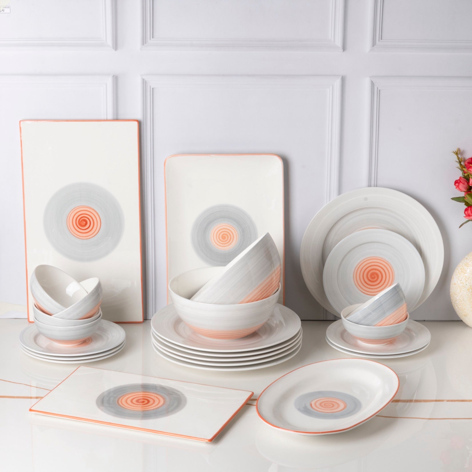 Rainbow Collection - Grey and Pink - 24 Pcs Dinner set for 6